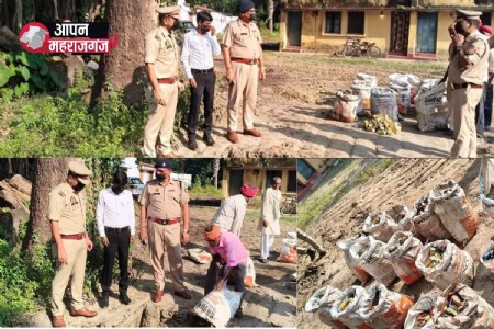 महराजगंज के कोठीभार पुलिस ने 31 मुकदमों से जुड़ी 1,324 लीटर अवैध शराब कराई नष्ट