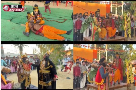 पुरंदरपुर में धूमधाम से मनाया गया दशहरा, 30 फीट के रावण का हुआ दहन