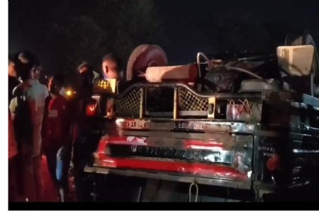 सड़क पर कुत्ता आने से बेकाबू हुआ ऑटो, पलटने से चालक समेत तीन घायल