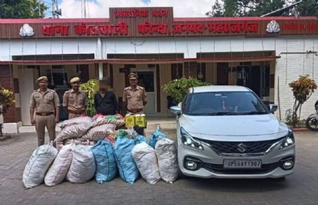 Maharajganj News : अखरोट से कॉस्मेटिक सामान तक... बलैनो कार में क्या-क्या मिला, एक गिरफ्तार