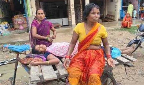Maharajganj News : एंबुलेंस का इंतजार करता रहा परिवार, बिगड़ती हालत में ठेले पर अस्पताल पहुंची महिला